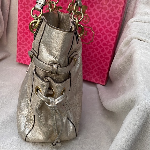 Coach Metallic Colette Leather Perforated Op Art Tote - Gold - Picture 5 of 10